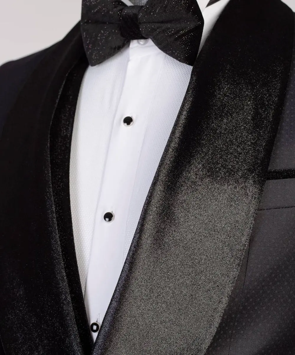 Men's 3 Piece Black Tuxedo Suit, Velvet Collar — photograph 2