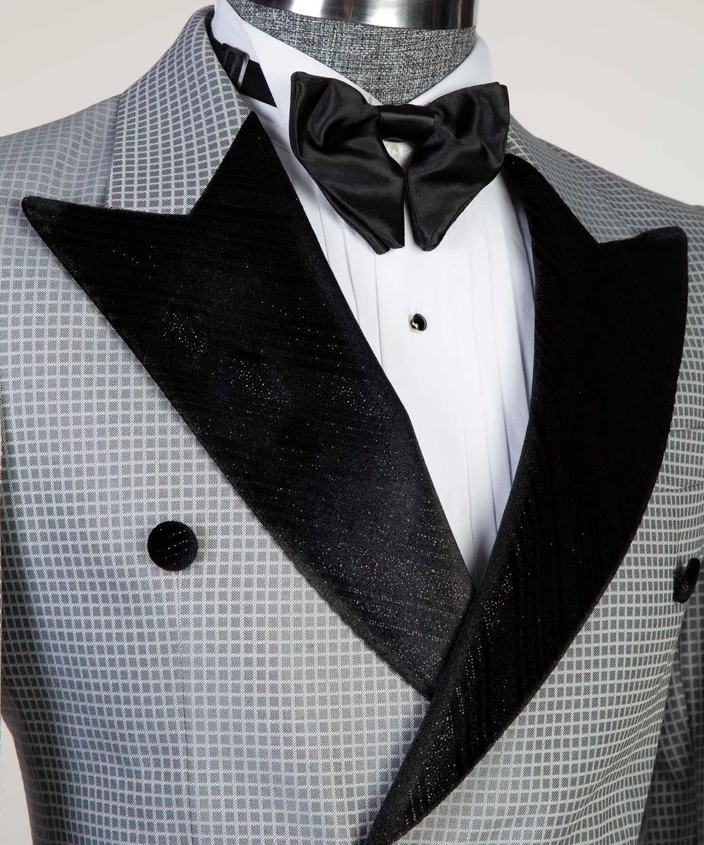 Men's 2 Piece Double Breasted Tuxedo Suit Grey/Black — photograph 3