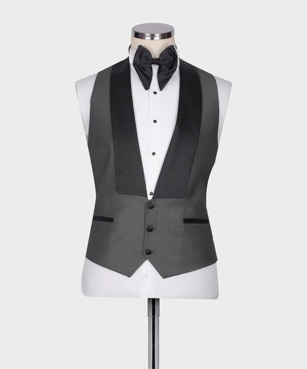 Men's 3 Piece Dark Grey Black Satin Collar Tuxedo — photograph 5