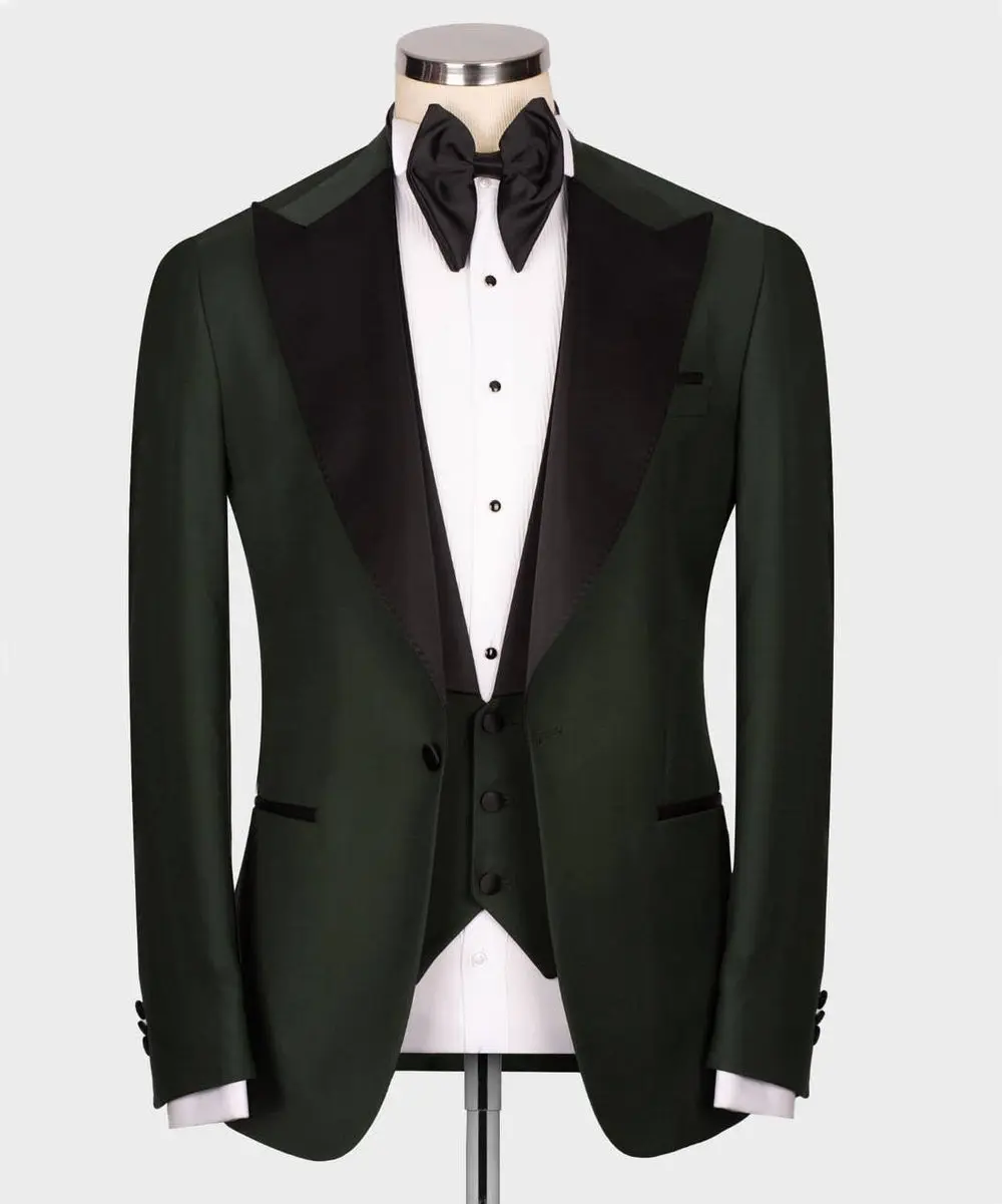 Men's 3 Piece Green/BlackTuxedo Suit — photograph 3