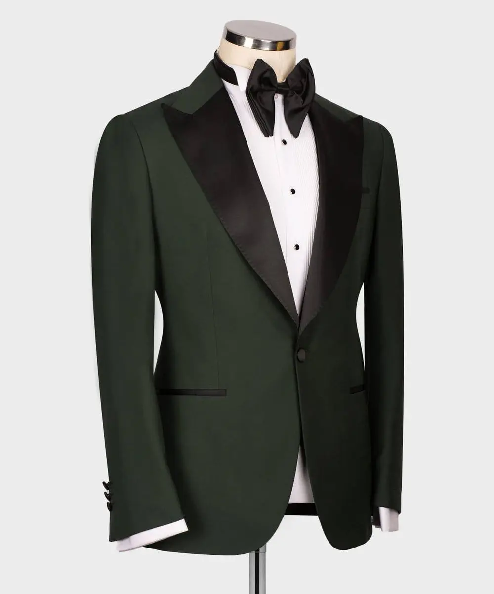 Men's 3 Piece Green/BlackTuxedo Suit — photograph 4