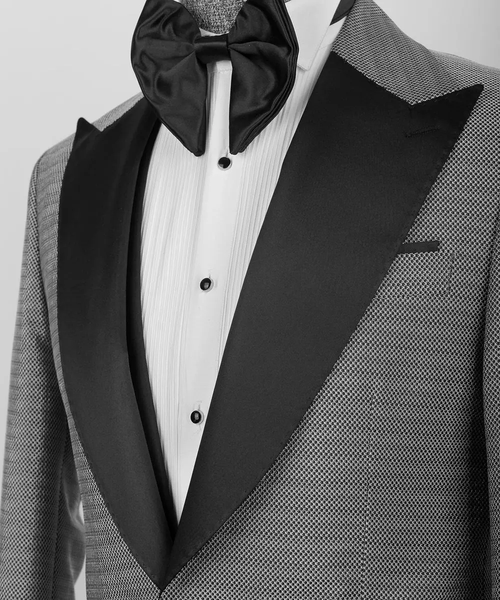 Men's 3 Piece Grey Tuxedo Black Satin Lapel — photograph 2