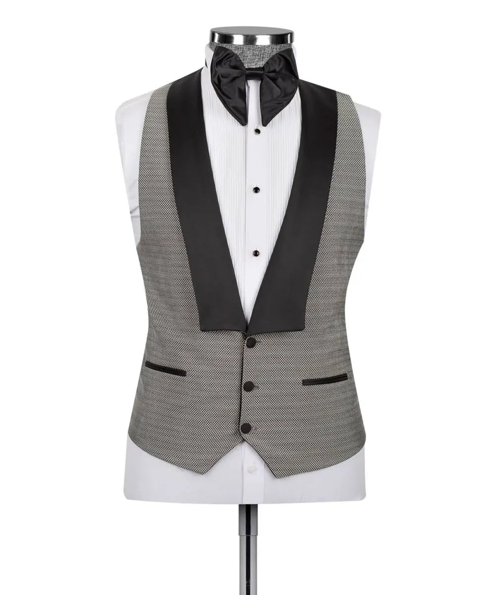 Men's 3 Piece Grey Tuxedo Black Satin Lapel — photograph 5