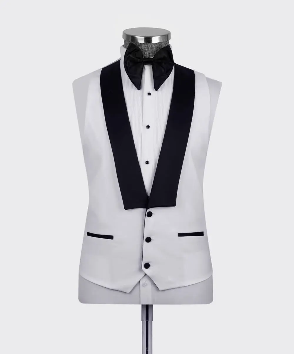 Men's 3 Piece White Black Lapel Tuxedo Suit — photograph 3
