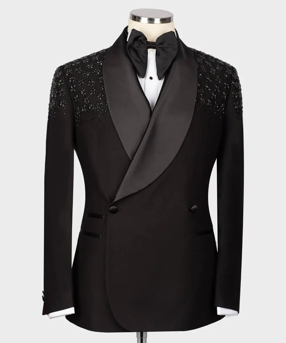 Men's Tuxedo, Black, Beaded on Shoulder — photograph 1