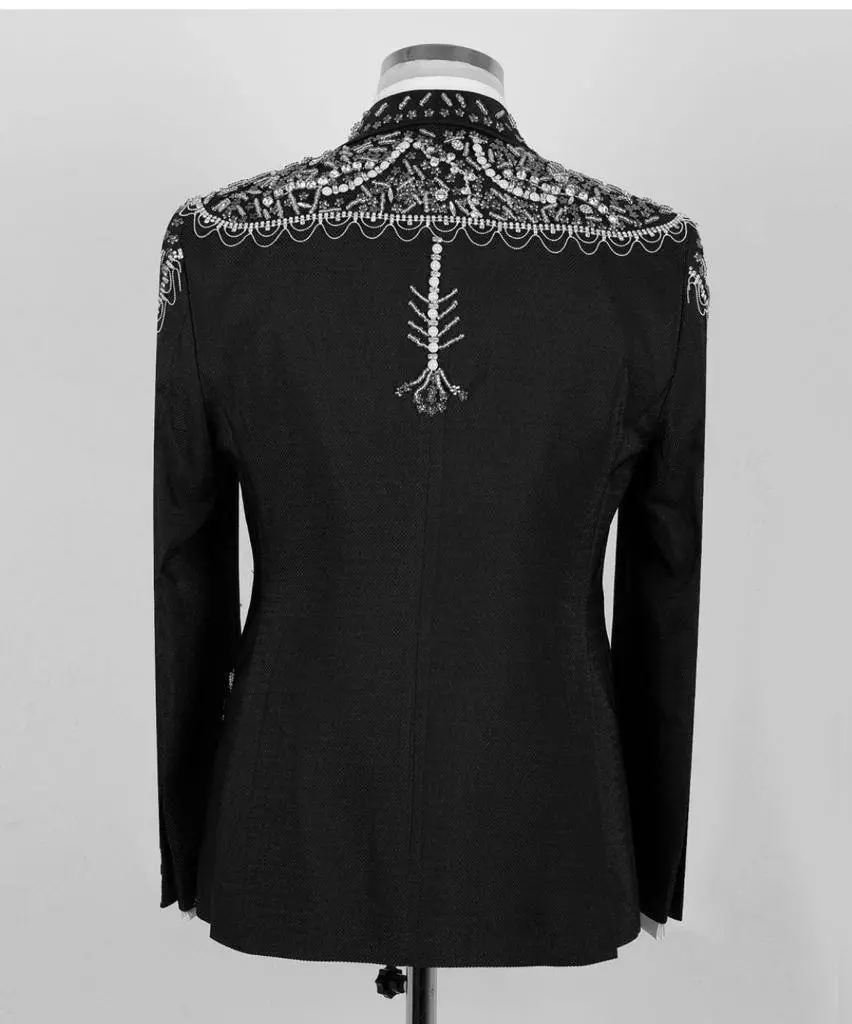 Men's Black Tuxedo, Silver Gem Stoned Design — photograph 3
