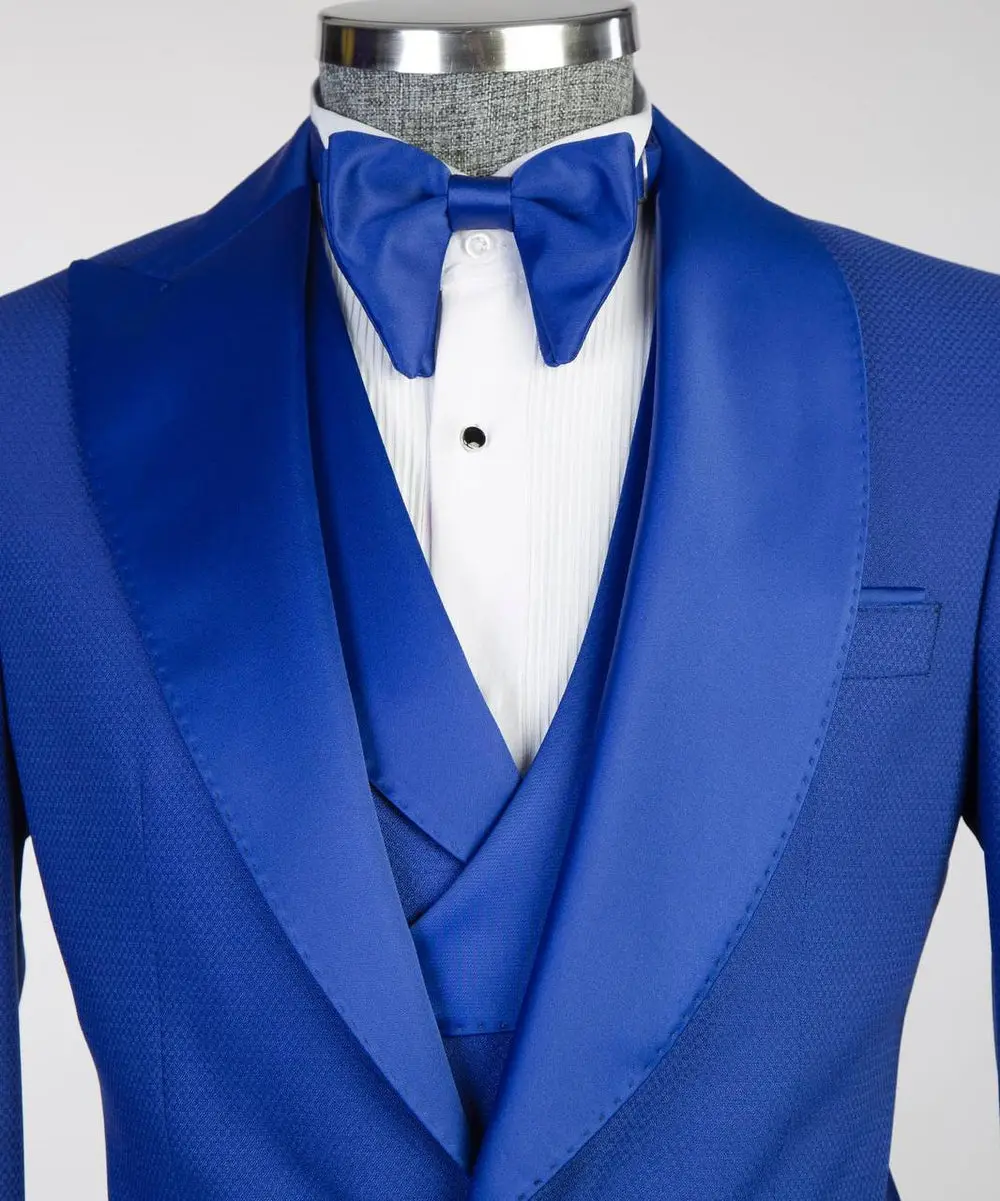 Men's Blue Tuxedo-Asymmetrical Satin Lapel — photograph 6