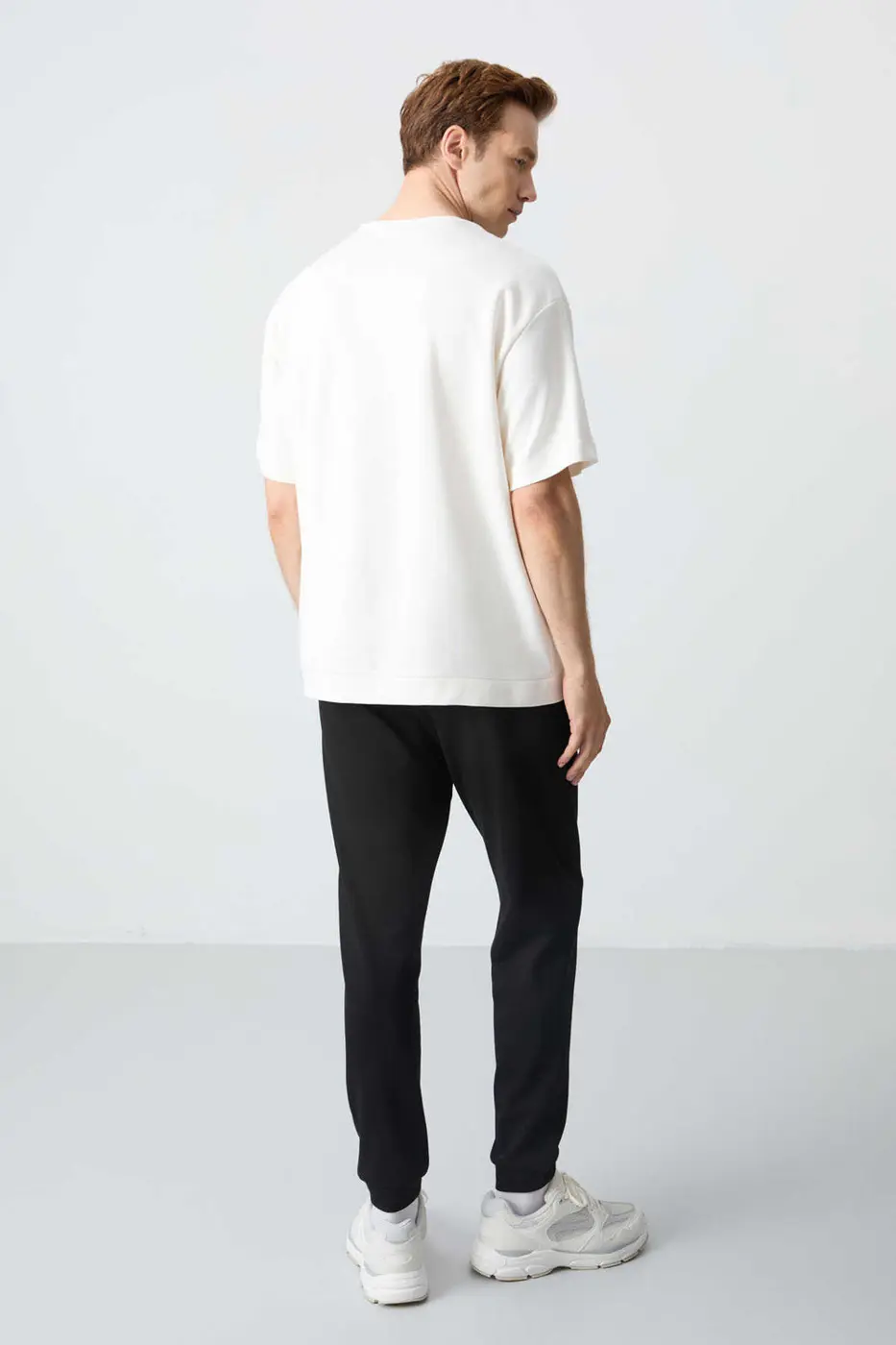 Men's-Cream-Black-Short Sleeve-Tracksuit Set — photograph 8