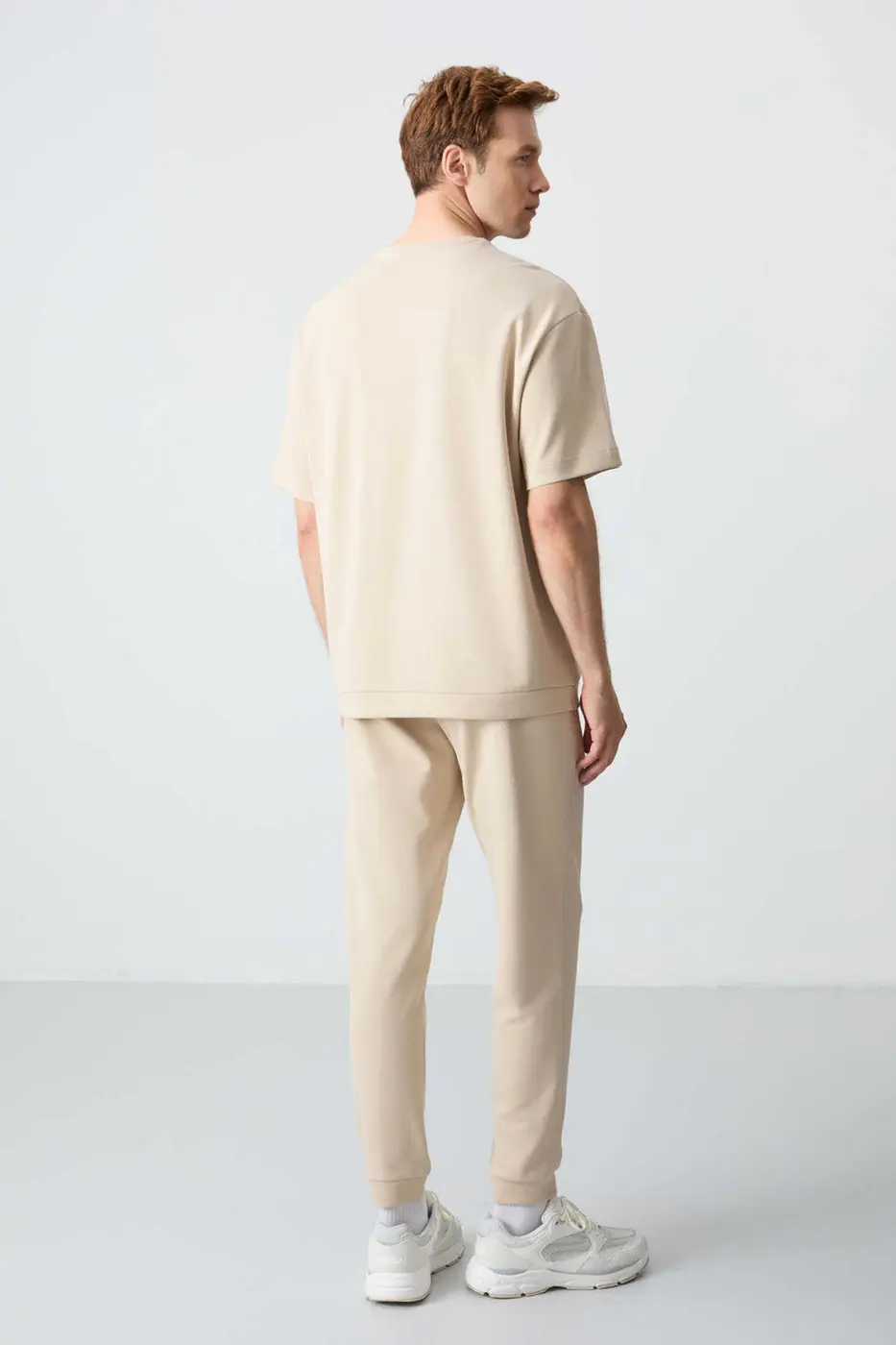 Men's-Cream-Short Sleeve-Tracksuit Set — photograph 8