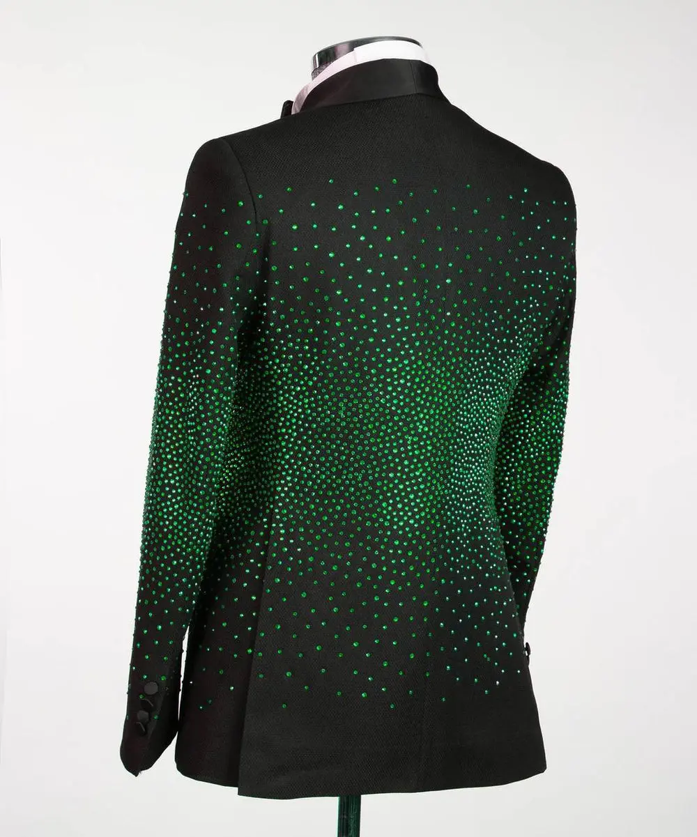 Men's Double Breasted Black Tuxedo, Green Stoned — photograph 4