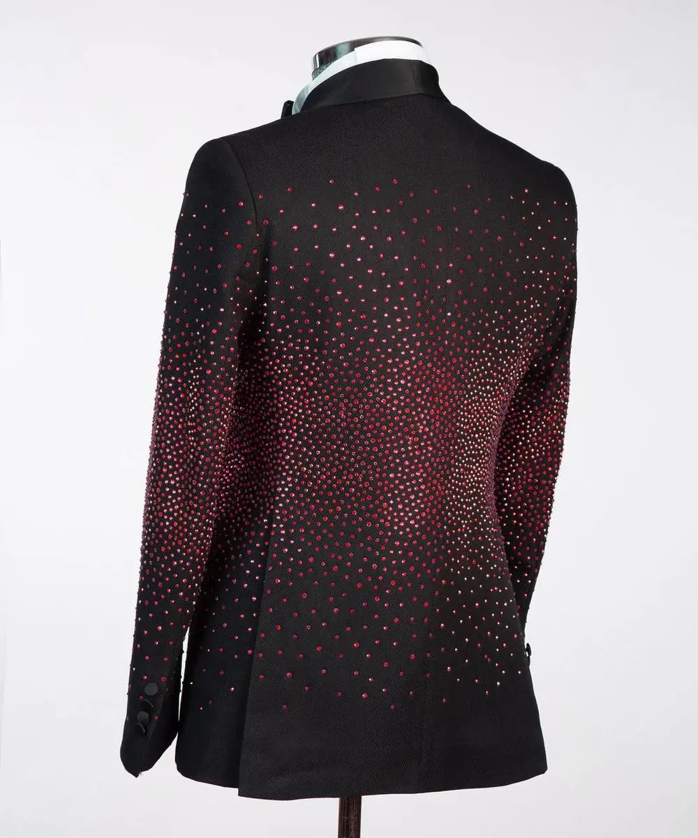 Men's Double Breasted Black Tuxedo, Red Stoned — photograph 4