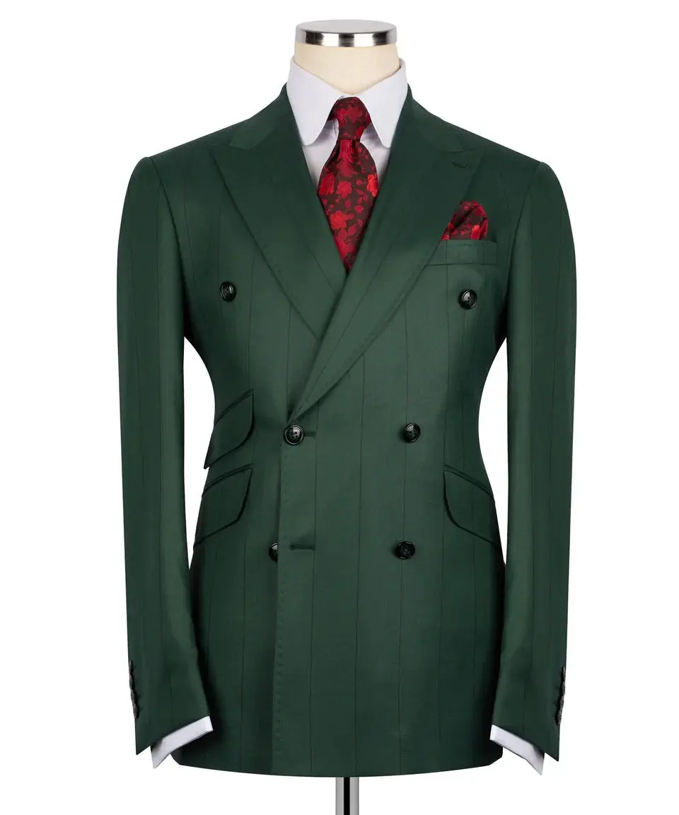 Men's Double-Breasted Pinstripe Suit-Green — photograph 1