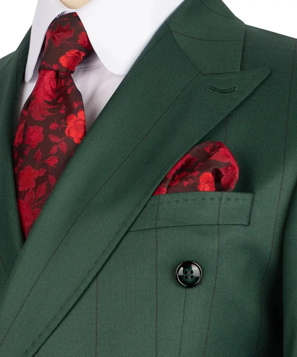Men's Double-Breasted Pinstripe Suit-Green — photograph 2