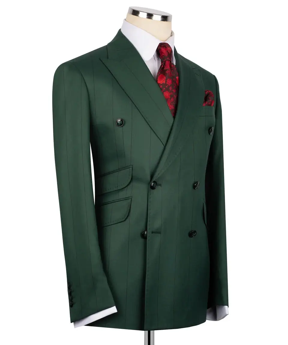 Men's Double-Breasted Pinstripe Suit-Green — photograph 3