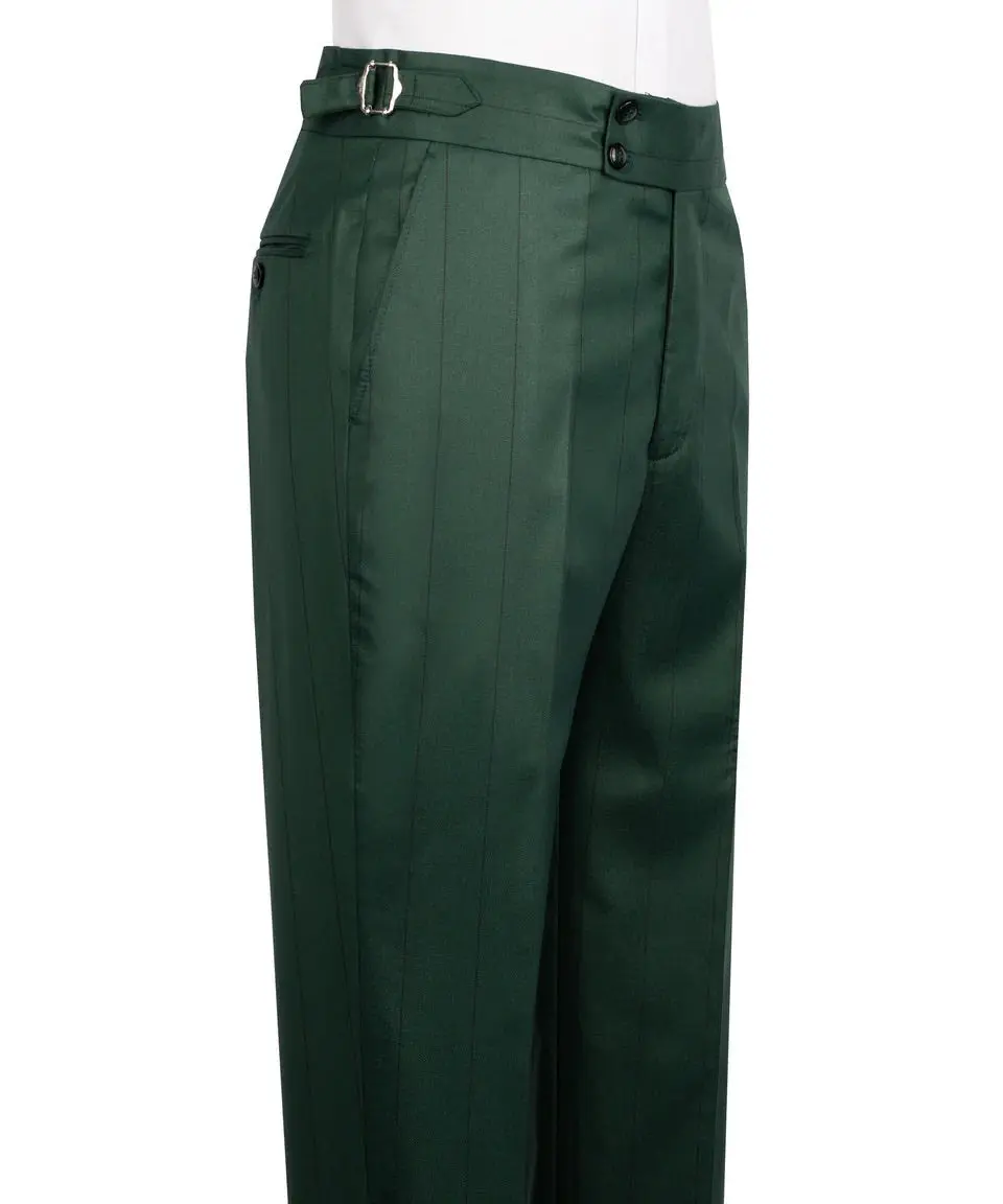 Men's Double-Breasted Pinstripe Suit-Green — photograph 4