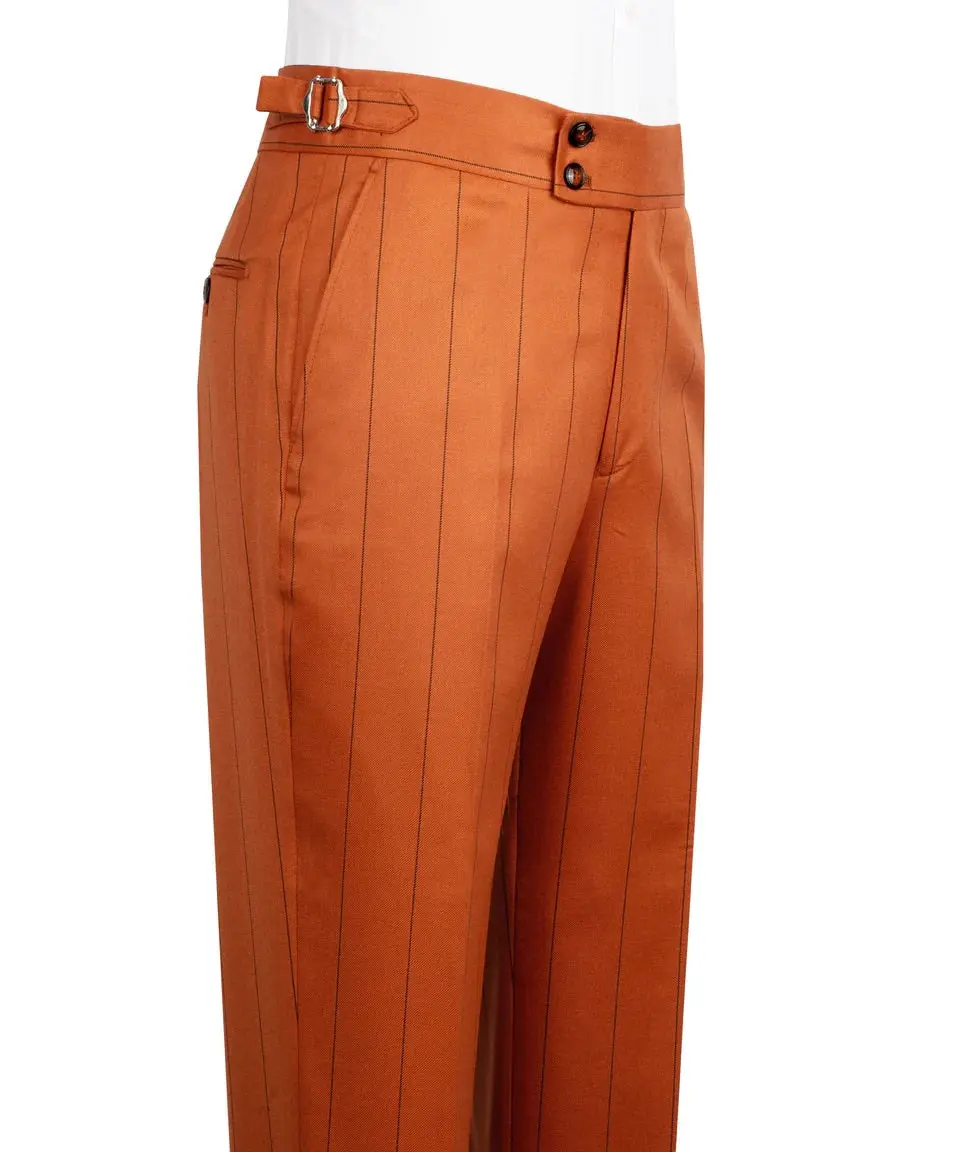 Men's Double-Breasted Pinstripe Suit-Orange — photograph 4