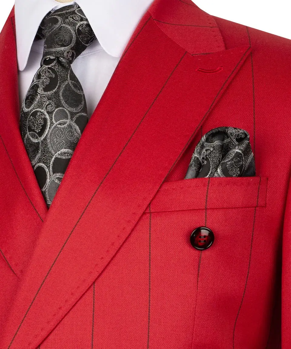 Men's Double-Breasted Pinstripe Suit-Red — photograph 2