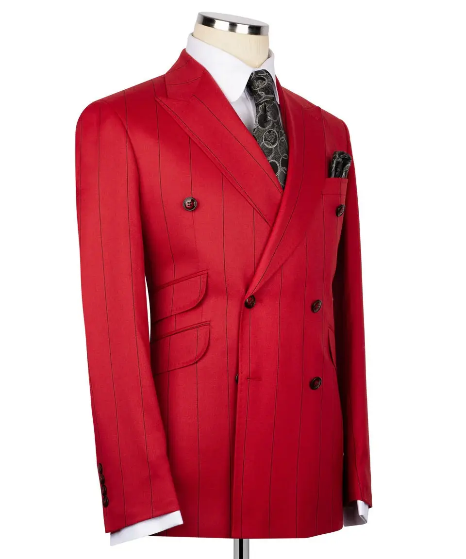 Men's Double-Breasted Pinstripe Suit-Red — photograph 3
