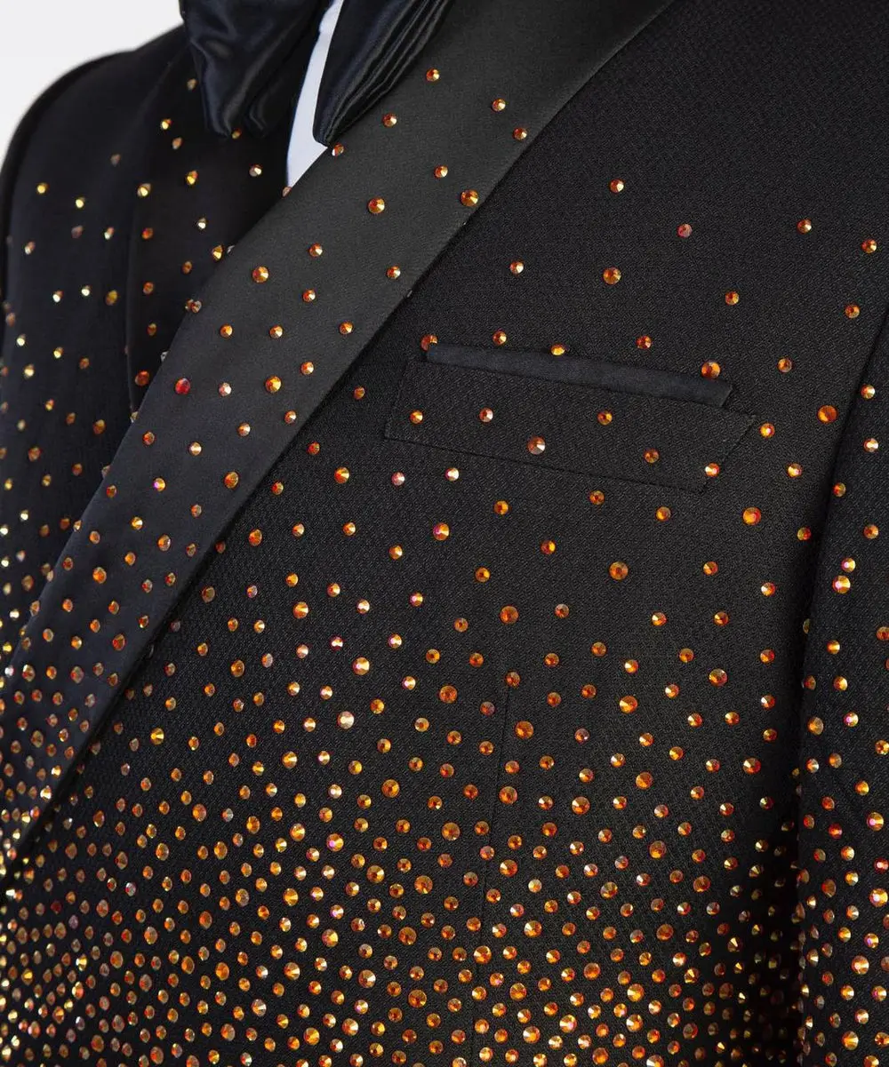 Men's Double Breasted Black Tuxedo, Gold Stoned — photograph 2
