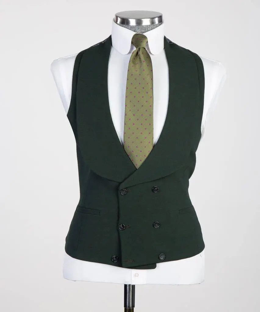 Men's 3 Piece Classic Olive Green Suit — photograph 4