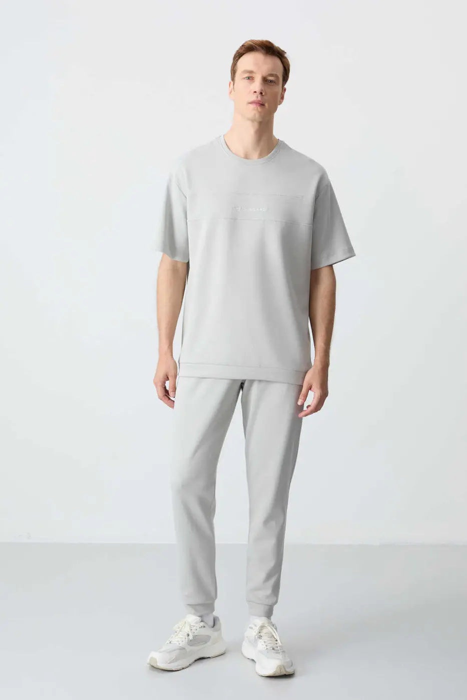 Men's-Grey-Short Sleeve-Tracksuit Set — photograph 1