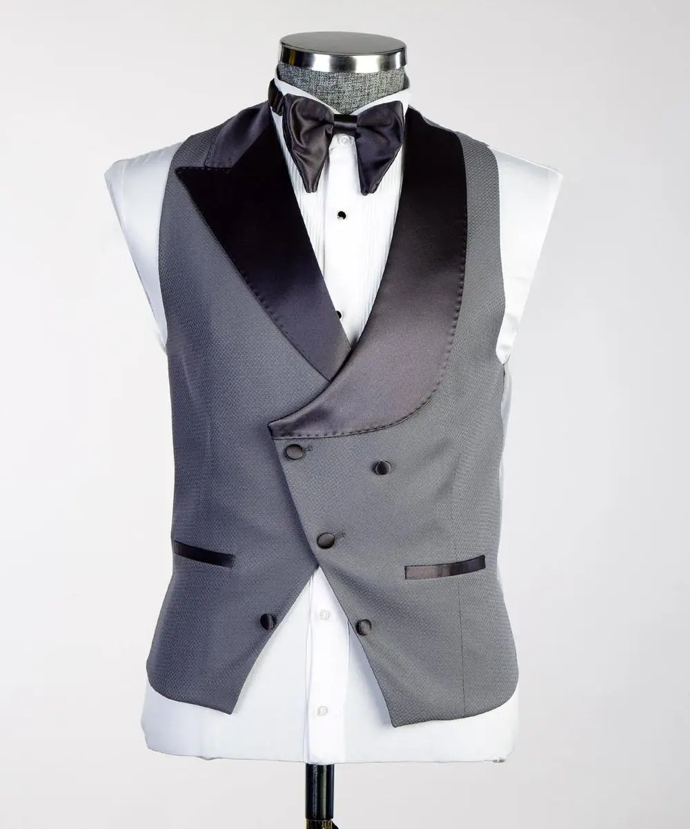 Men's Grey Tuxedo-Asymmetrical Satin Lapel — photograph 3