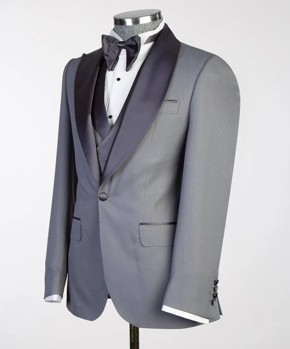 Men's Grey Tuxedo-Asymmetrical Satin Lapel — photograph 5