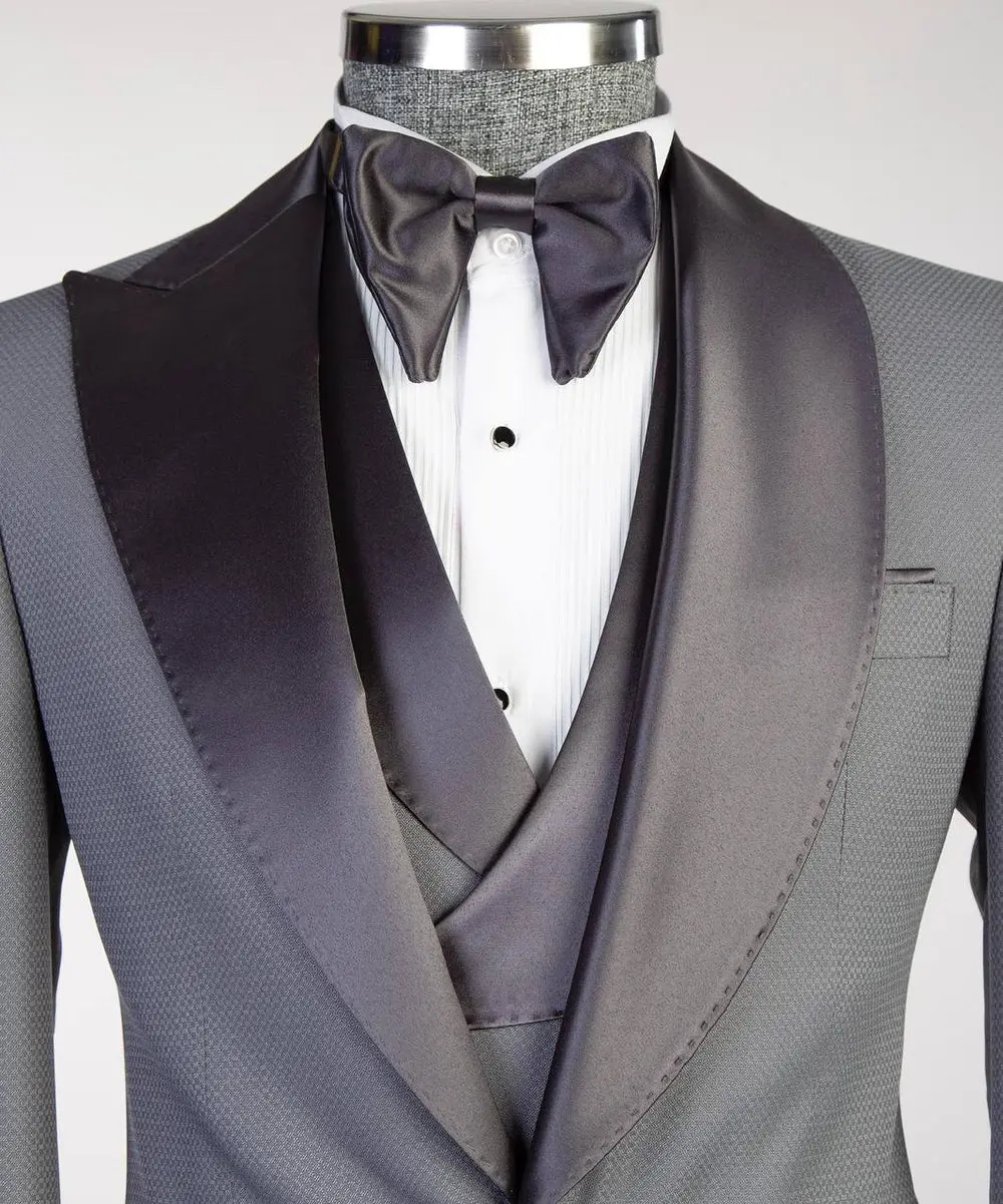Men's Grey Tuxedo-Asymmetrical Satin Lapel — photograph 6