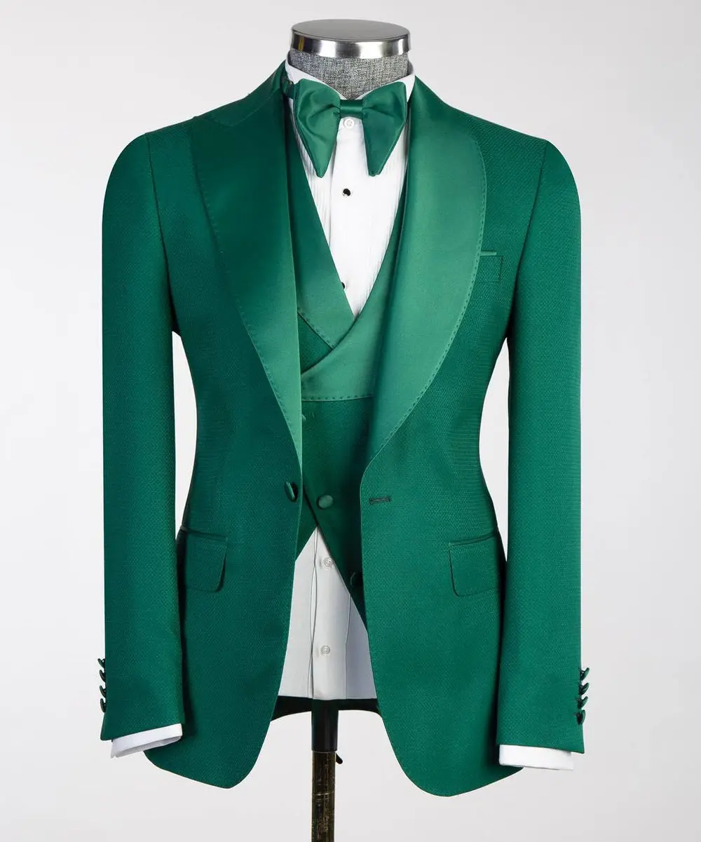 Men's Green Tuxedo-Asymmetrical Satin Lapel — photograph 1