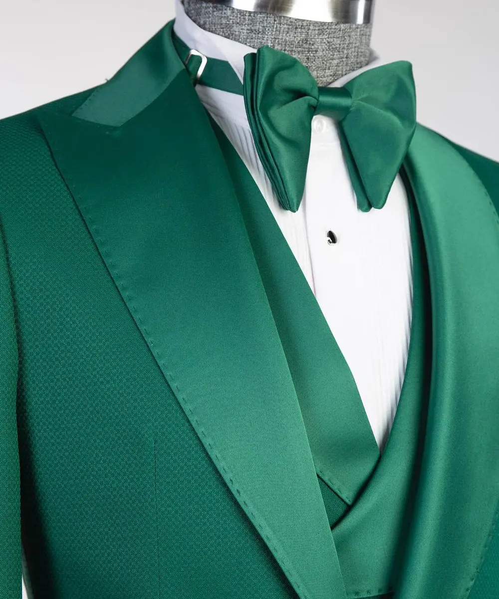 Men's Green Tuxedo-Asymmetrical Satin Lapel — photograph 2