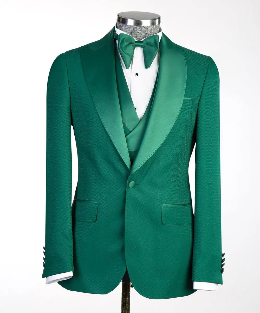 Men's Green Tuxedo-Asymmetrical Satin Lapel — photograph 4