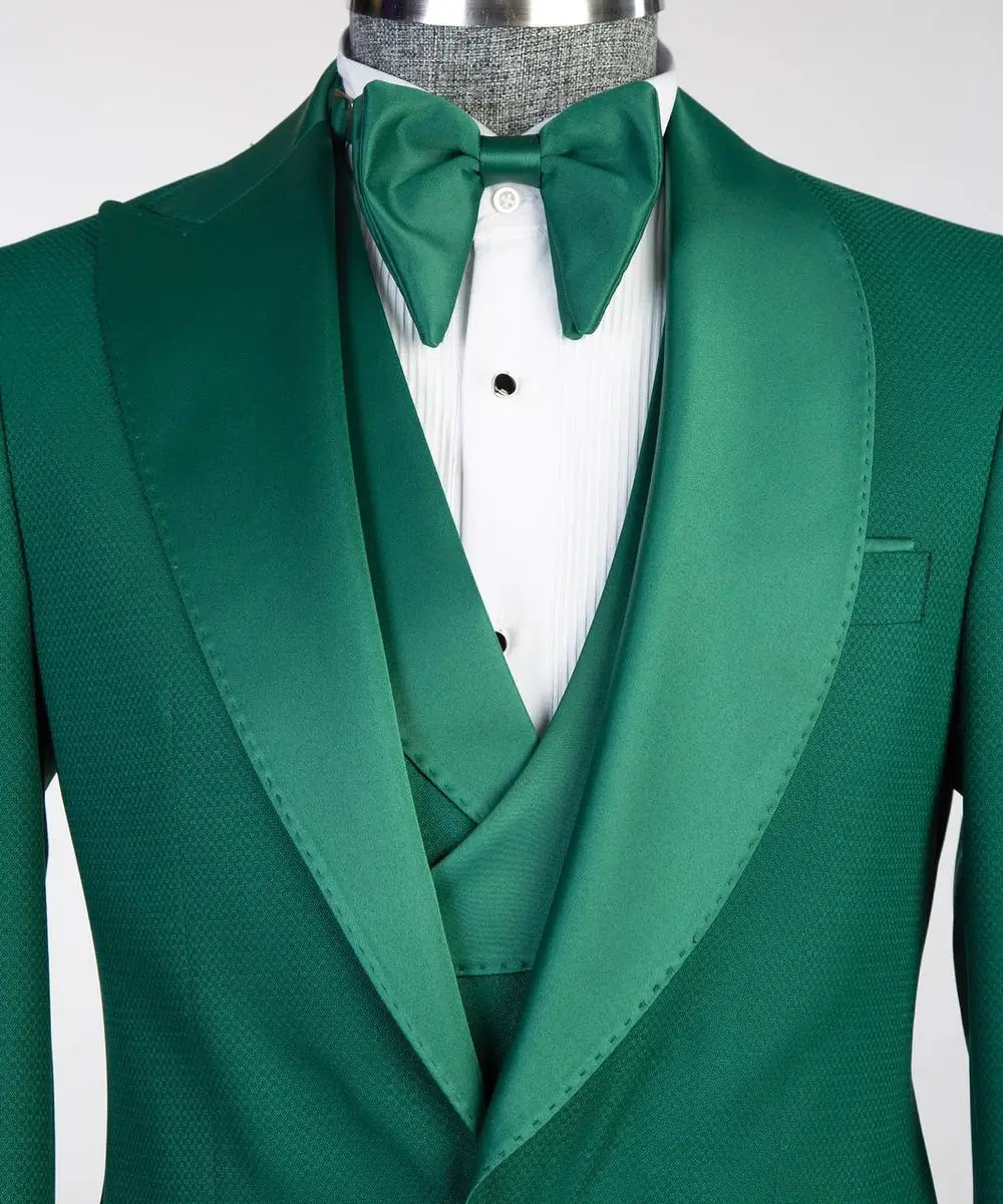 Men's Green Tuxedo-Asymmetrical Satin Lapel — photograph 5