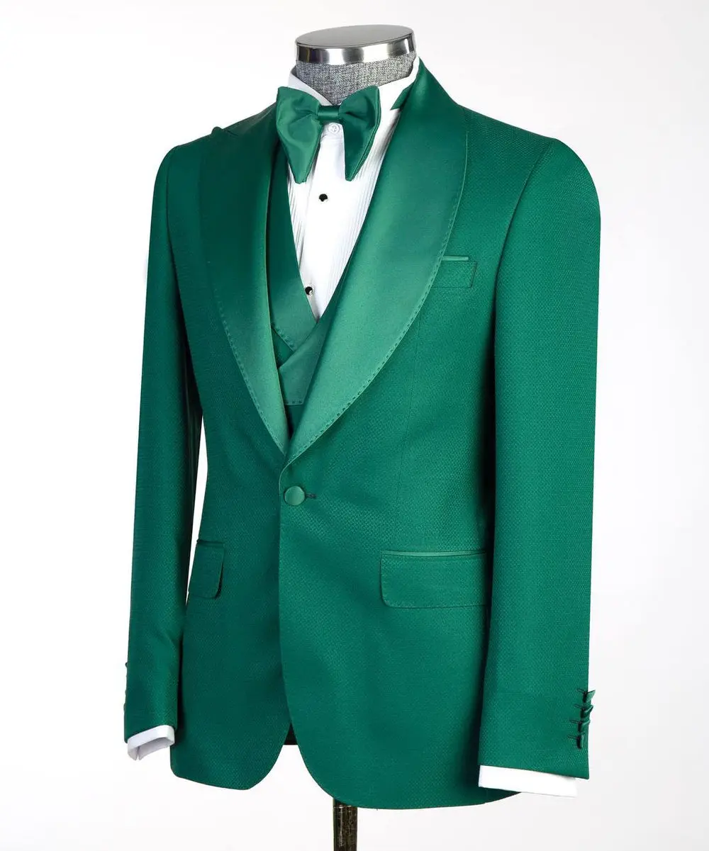 Men's Green Tuxedo-Asymmetrical Satin Lapel — photograph 6