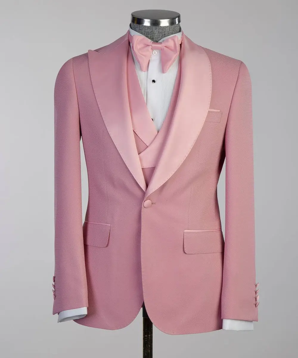 Men's Pink Tuxedo-Asymmetrical Satin Lapel — photograph 4
