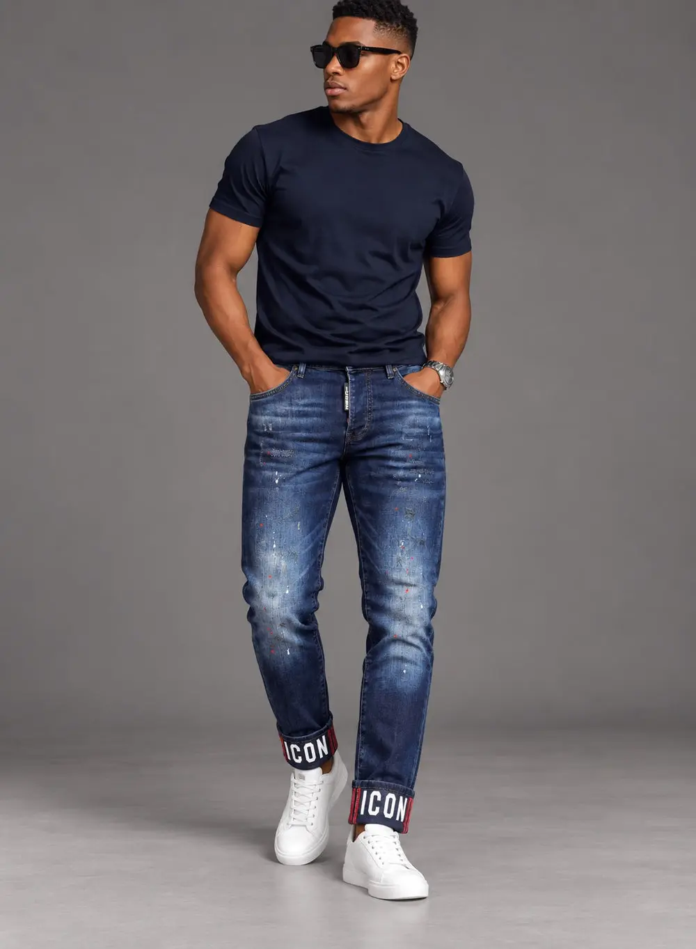Men's Slim Fit Stretch Denim Jeans – Navy Blue — photograph 2