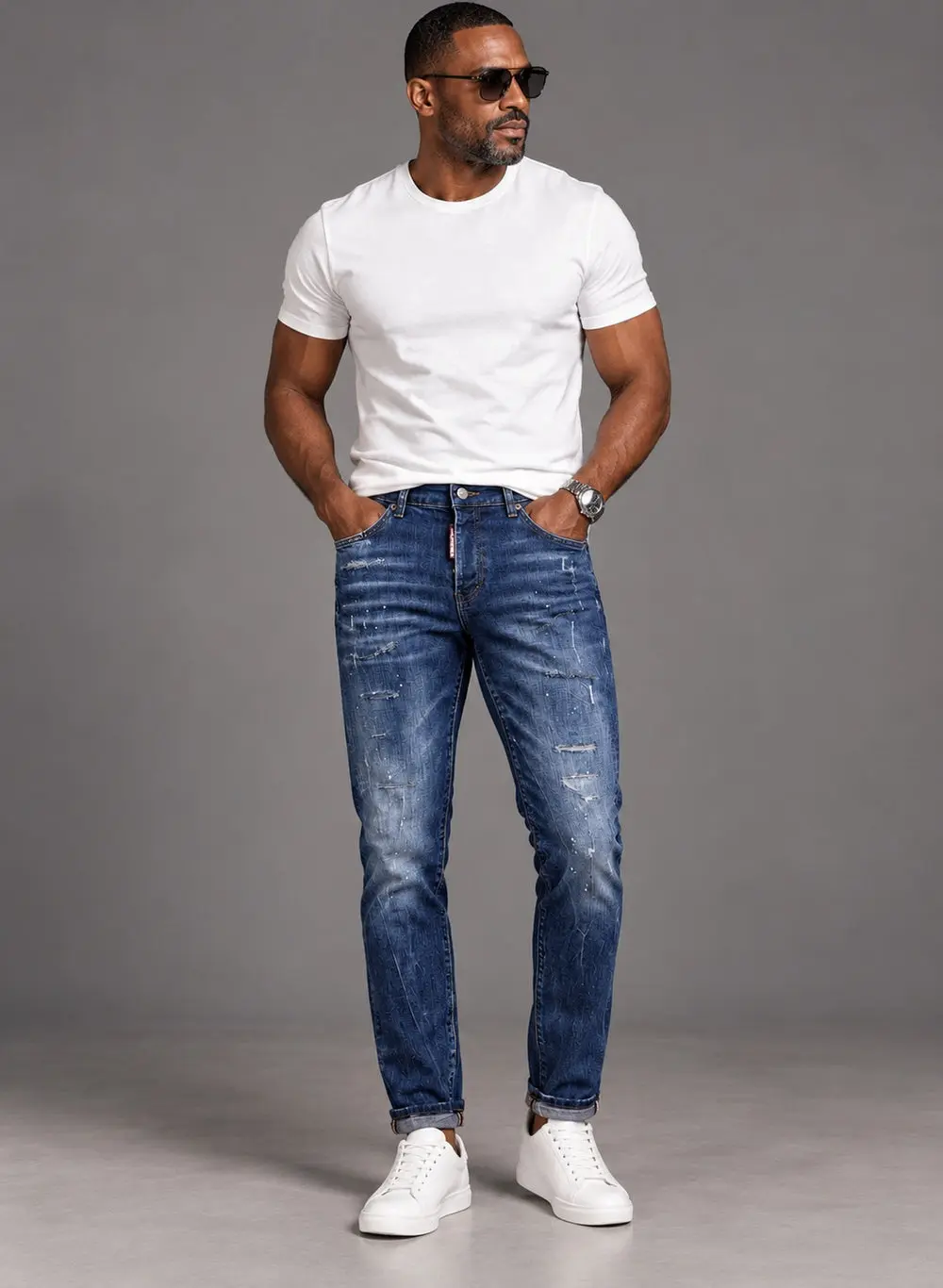 Men's Slim Fit Stretch Denim Jeans – Navy Blue — photograph 1