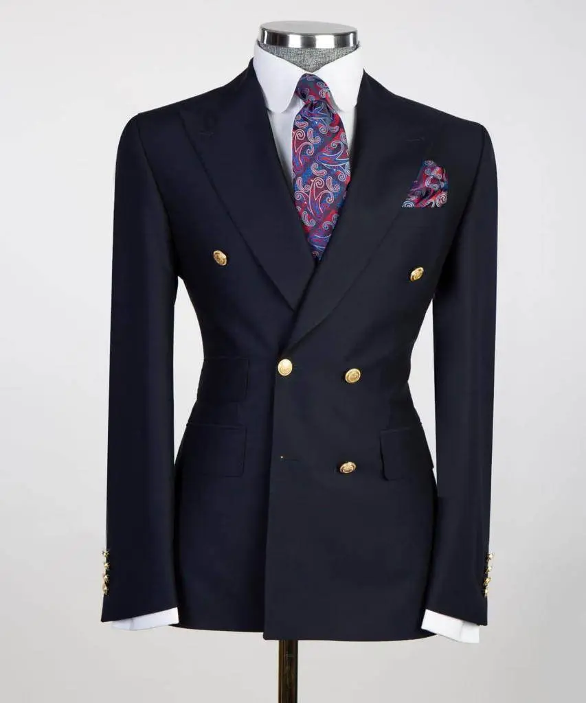 Double Breasted Navy Suit Peak Lapel 2pc — photograph 1