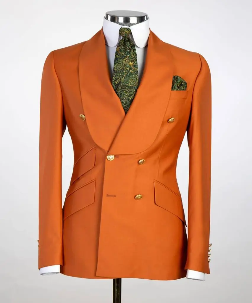 Men's Suit 2 Piece Double Breasted Orange — photograph 1