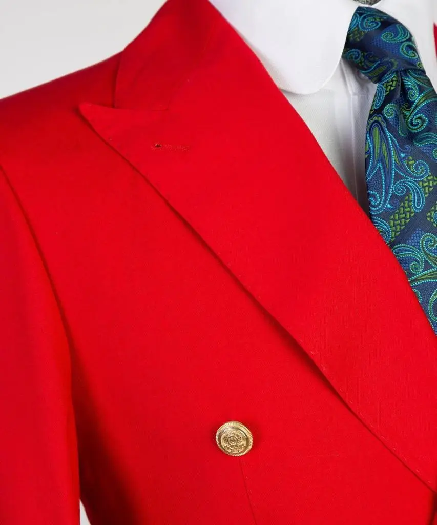 Men's Suit 2 Piece Double Breasted Red,Peak Lapel — photograph 2