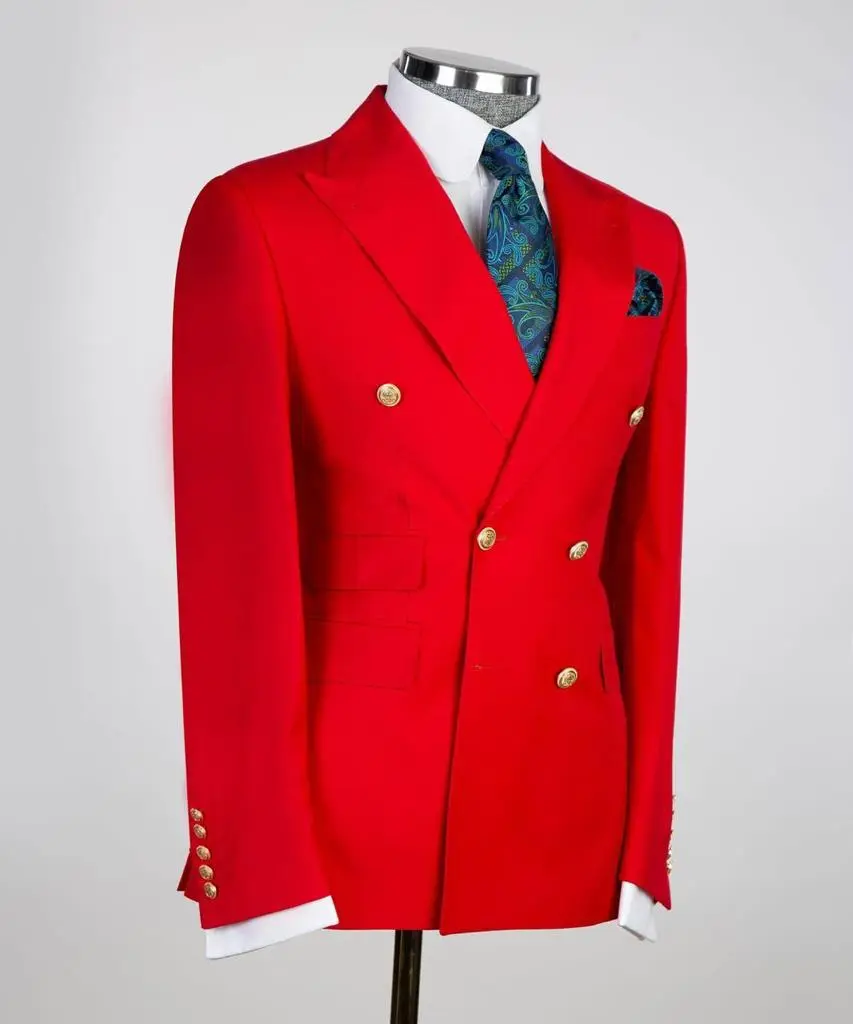 Men's Suit 2 Piece Double Breasted Red,Peak Lapel — photograph 3
