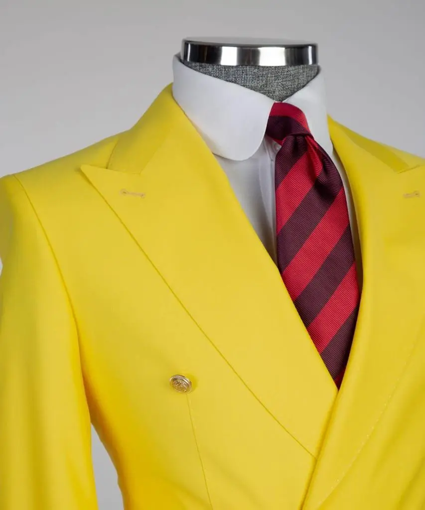 Men's Suit 2 Piece Double Breasted Yellow,Peak Lapel — photograph 2