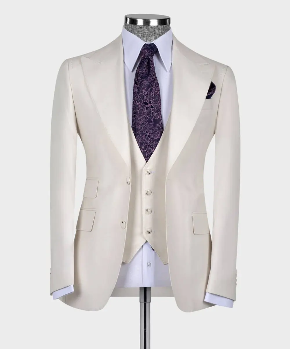 Men's 3 Piece, Beige Classic Suit — photograph 1
