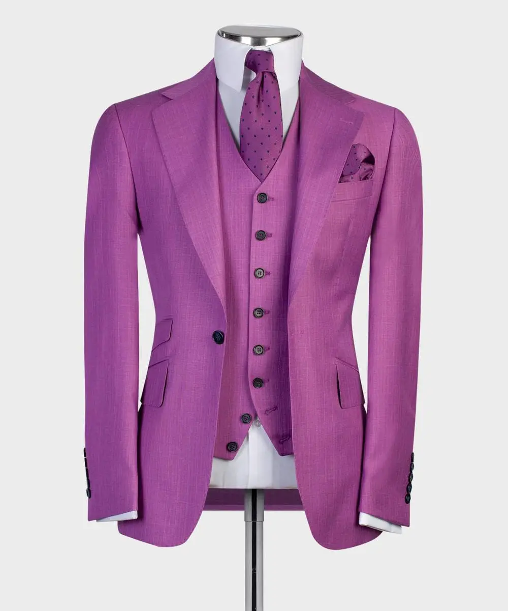 Men's 3 Piece Classic Purple Pink Suit — photograph 1
