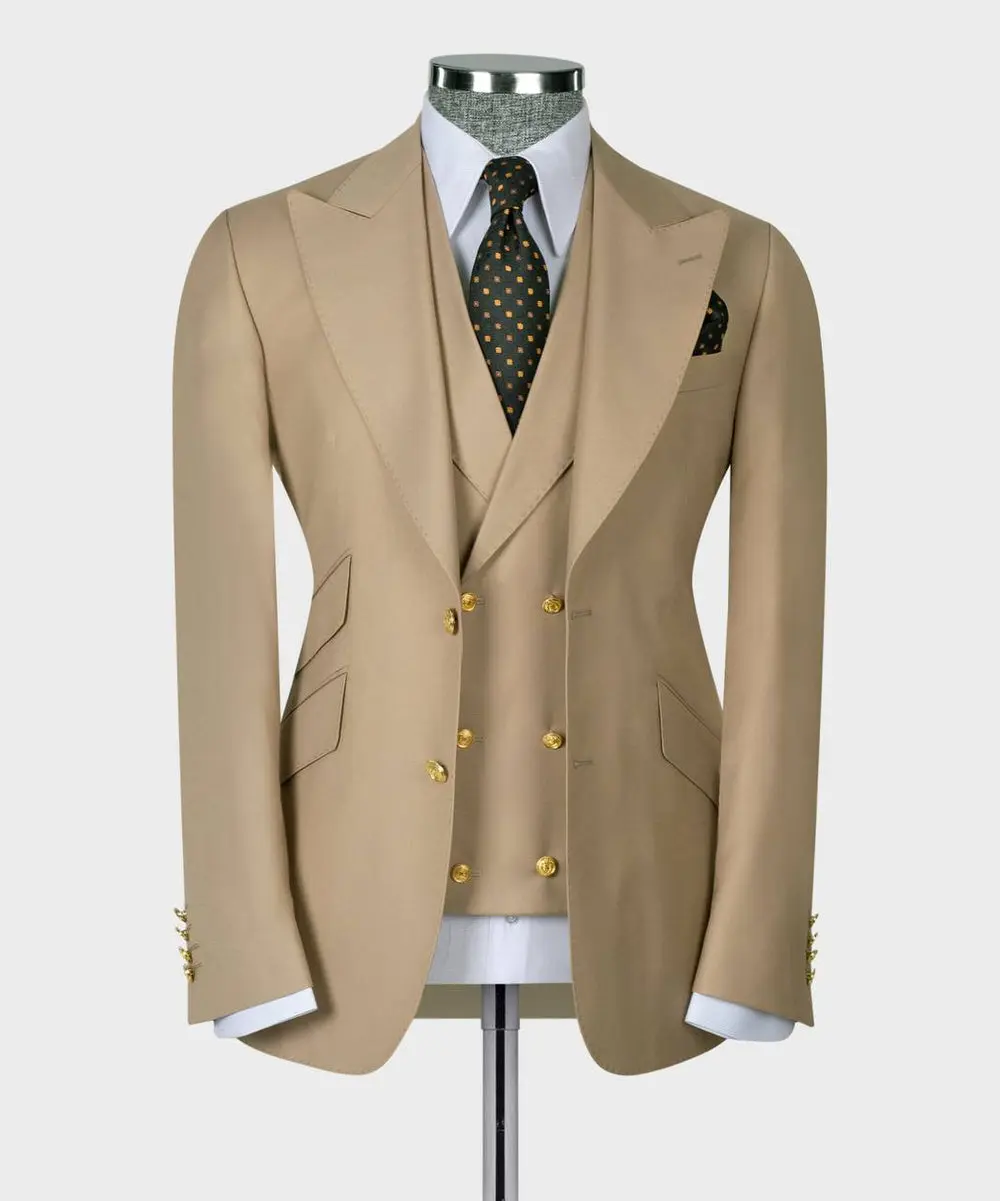 Men's Suit Set, %100 Wool, Beige — photograph 1