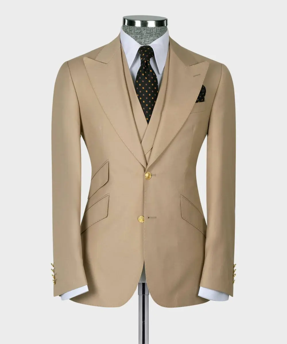 Men's Suit Set, %100 Wool, Beige — photograph 3