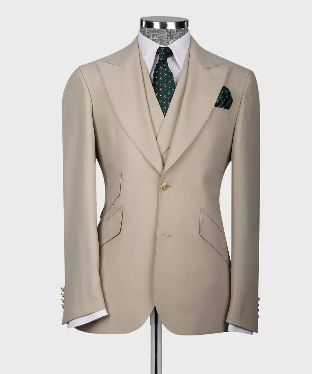Men's Suit Set, %100 Wool, Stone — photograph 3