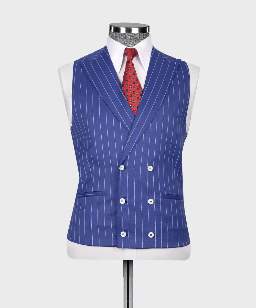 Men's Suit Set, %100 Wool, Striped, Blue — photograph 5