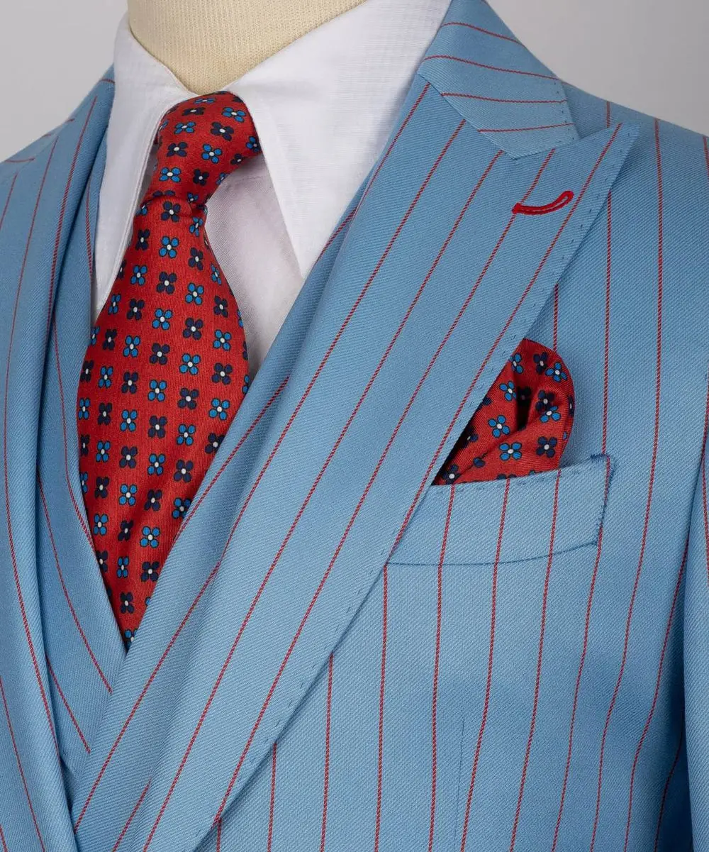 Men's Suit Set, %100 Wool, Striped, Blue — photograph 2
