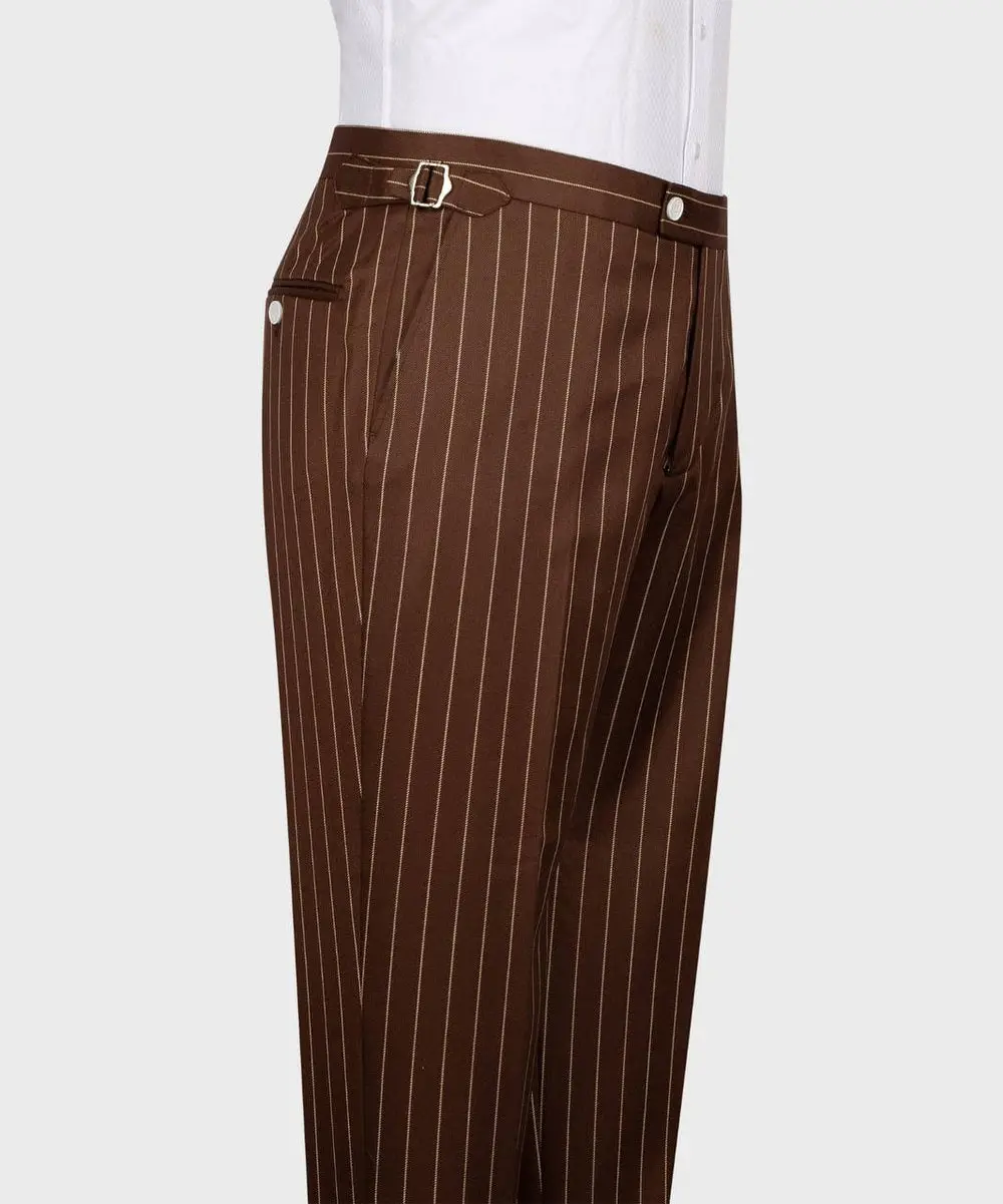 Men's Suit Set, %100 Wool, Striped, Brown — photograph 6