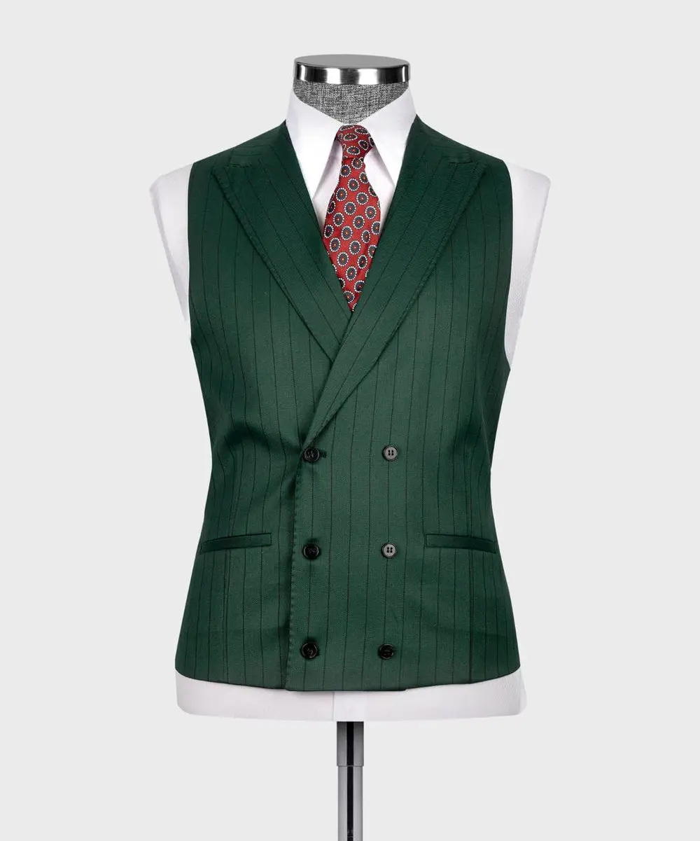 Men's Suit Set, %100 Wool, Striped, Green — photograph 6